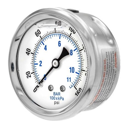 Engineered Specialty Products, Inc Pic Gauges 2 1/2" Pressure Gauge, Liquid Filled, 160 PSI, SS Case, Center Back Mount, PRO-202L-254F PRO-202L-254F